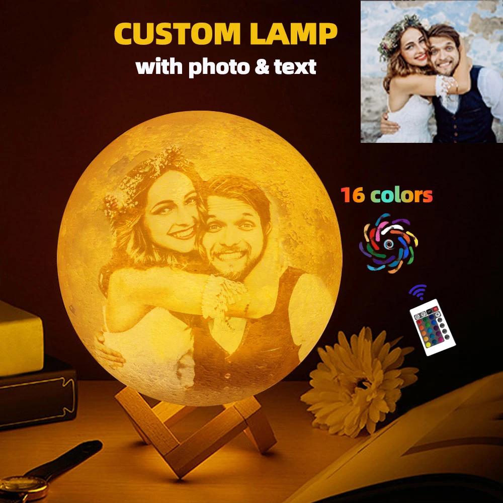 맞춤형 3D 프린팅 달 램프, 사진 텍스트 야간 조명, USB 충전식 생일 어머니 날, 음력 크리스마스 선물